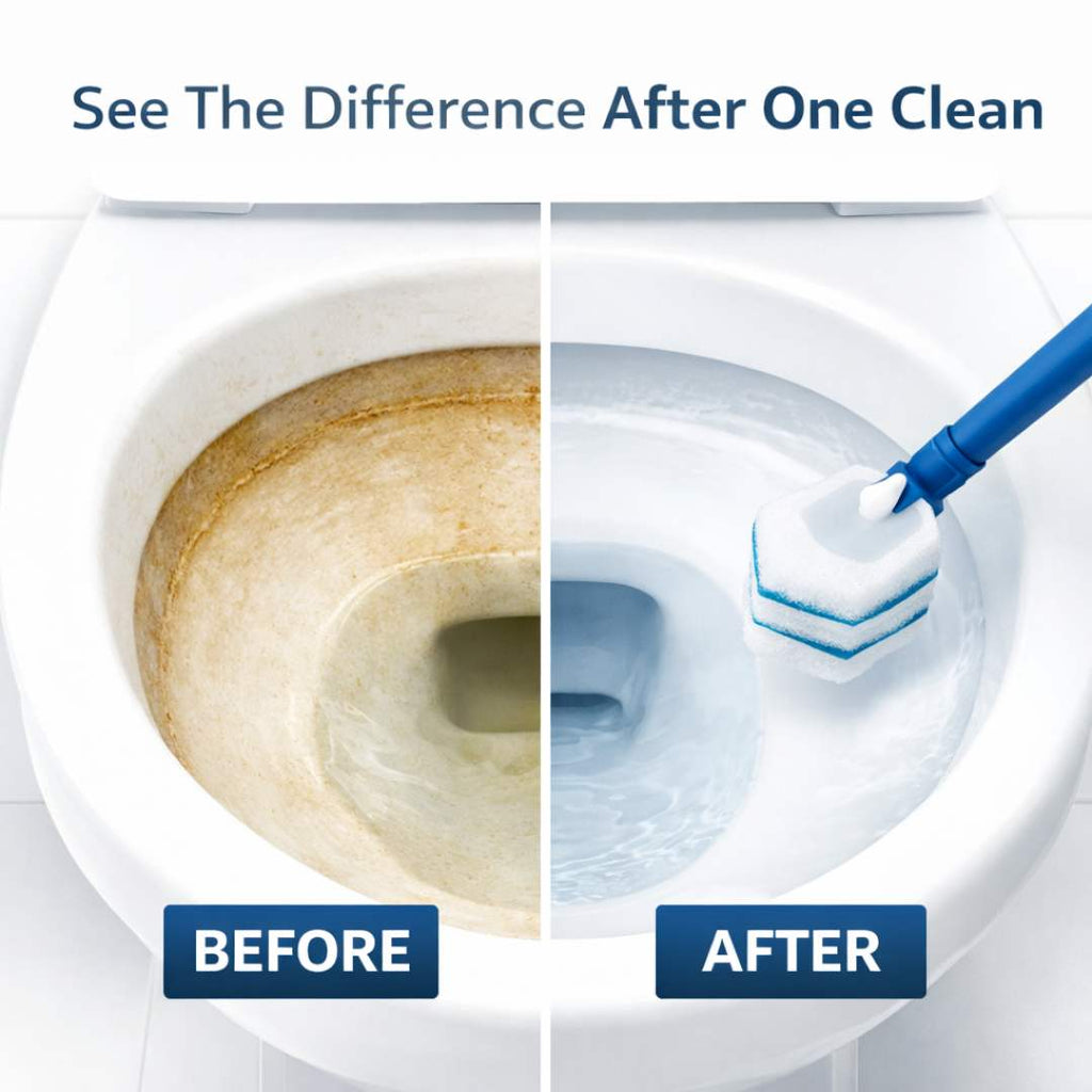 PumiShine Heavy-Duty Toilet Scrubber – Extra Long Handle + 7 Replacement Heads