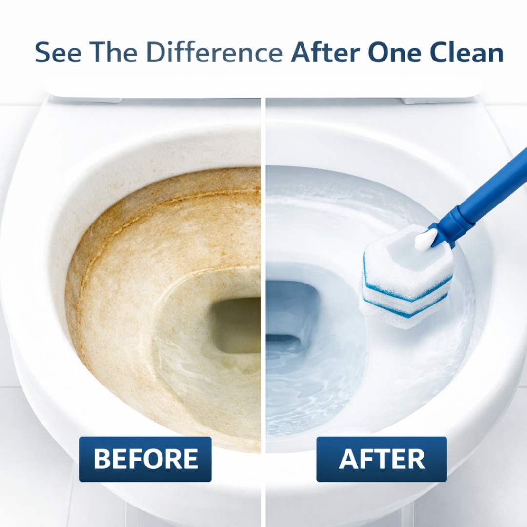 PumiShine Heavy-Duty Toilet Scrubber – Extra Long Handle + 7 Replacement Heads