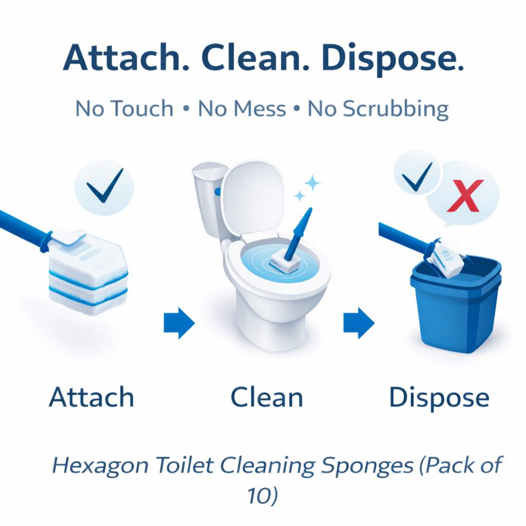 PumiShine Heavy-Duty Toilet Scrubber – Extra Long Handle + 7 Replacement Heads